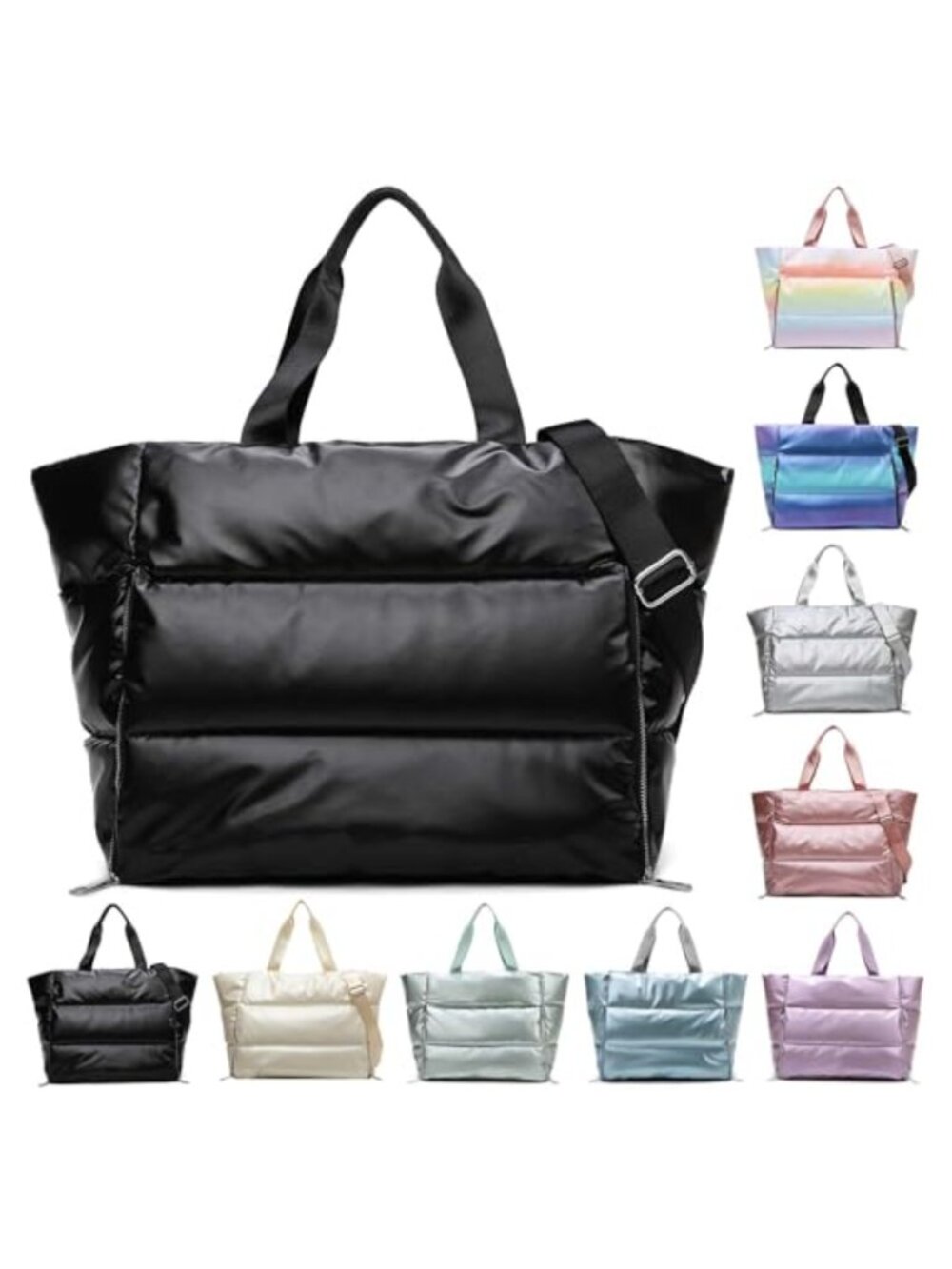 Large Quilted Puffer Tote Bag Women Nylon Crossbody Shoulder Handbag Travel Work